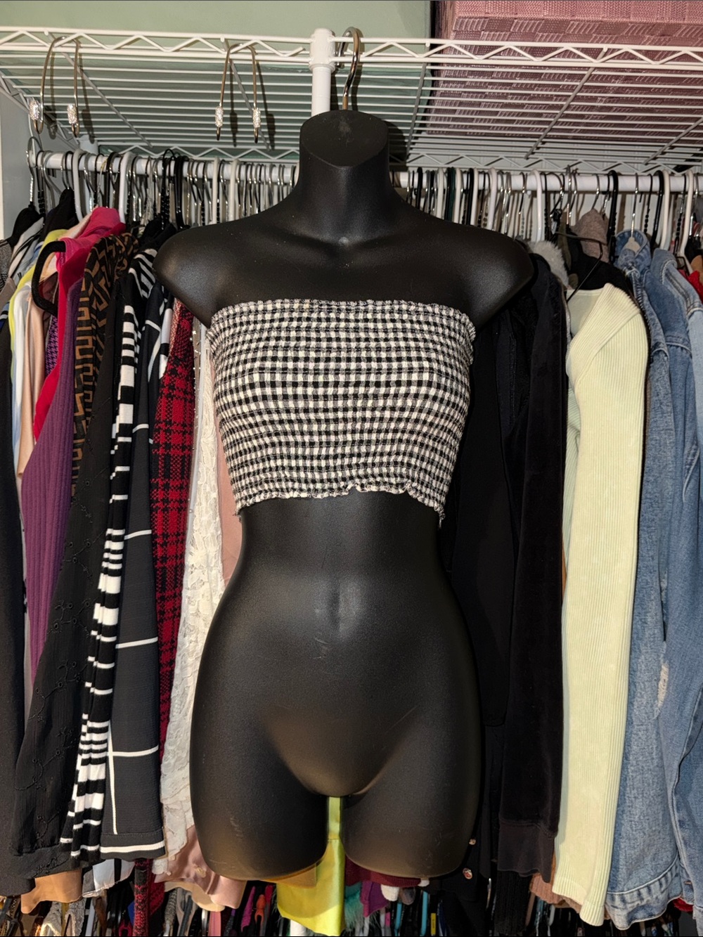 Adika Black & White Gingham Strapless Crop Tube Top
